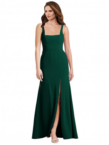 Cheap Square Neck Trumpet Maxi Bridesmaid Dress with Front Slit
