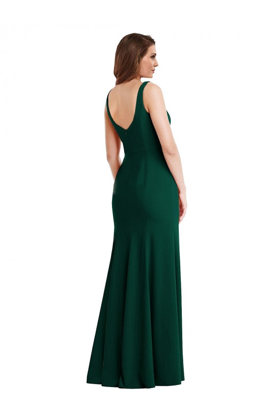Square Neck Trumpet Maxi Bridesmaid Dress with Front Slit