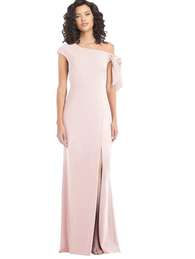 Cheap Off the Shoulder Tie Detail Trumpet Bridesmaid Dress with Front Slit