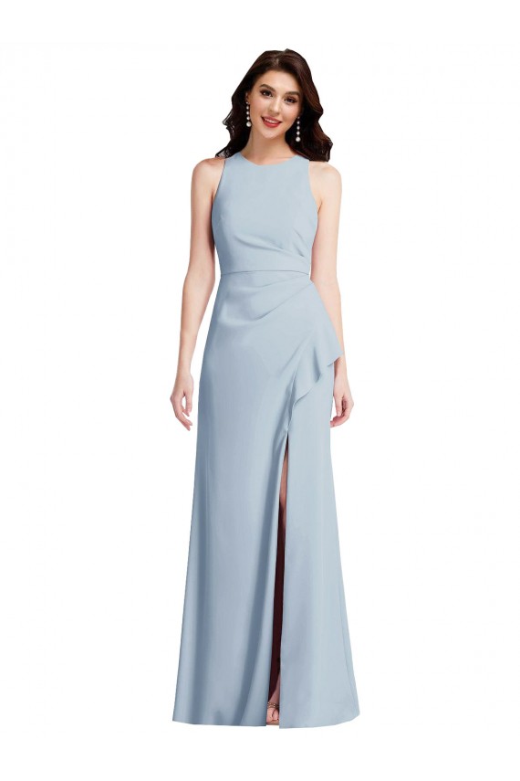 Halter Maxi Bridesmaid Dress with Cascade Ruffle Slit
