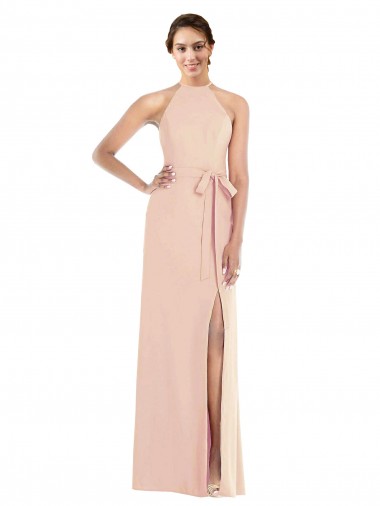 Cheap Halter Criss Cross Cutout Back Maxi Bridesmaid Dress