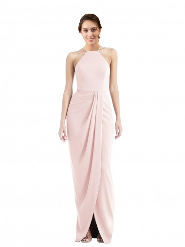 Cheap Halter Draped Tulip Skirt Maxi Bridesmaid Dress