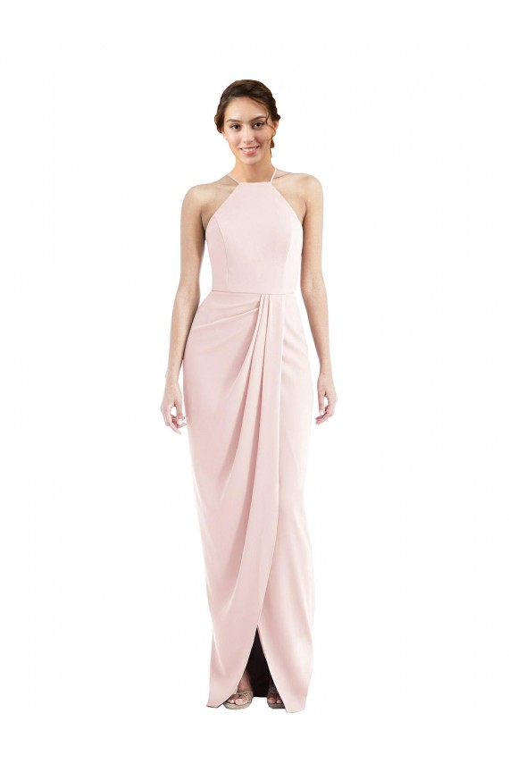 Halter Draped Tulip Skirt Maxi Bridesmaid Dress