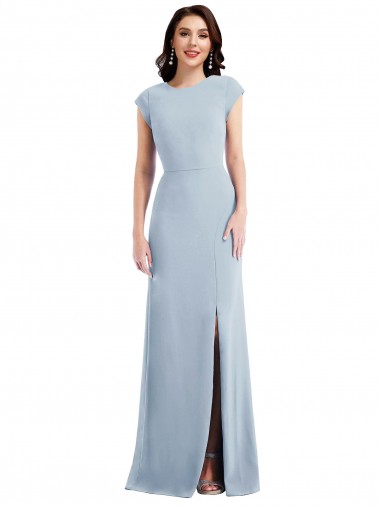 Cheap Cap Sleeve Open Back Trumpet Bridesmaid Dress with Front Slit