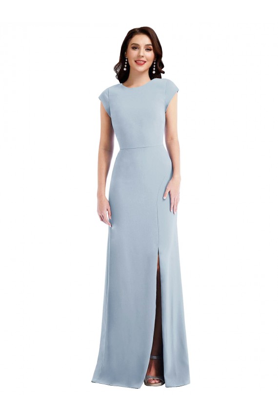 Cap Sleeve Open Back Trumpet Bridesmaid Dress with Front Slit