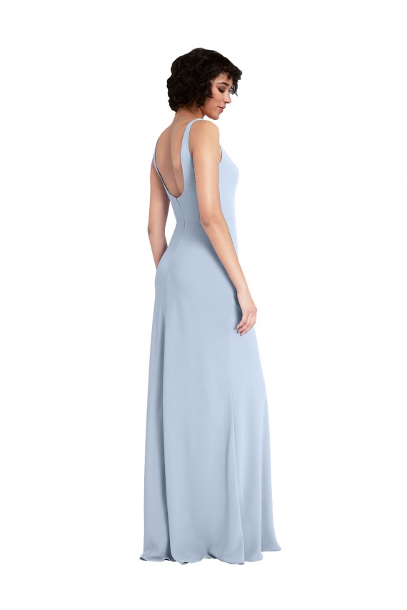 Slim Square Neck Fit and Flare Full Length Stretch Crepe Bridesmaid Dress