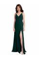 Slim A-Line V-Neck Full Length Crepe Bridesmaid Dress with Side Slit