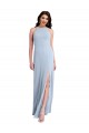 Fit and Flare High Neck Crepe Bridesmaid Dress with Side Slit