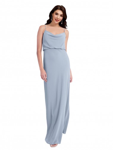 Cheap Draped Cowl Neck Long Crepe Bridesmaid Dress with Spaghetti Straps