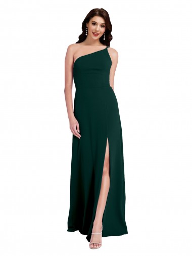 Cheap A-Line Slim One Shoulder Crepe Bridesmaid Dress with Asymmetrical Straps and Side Slit