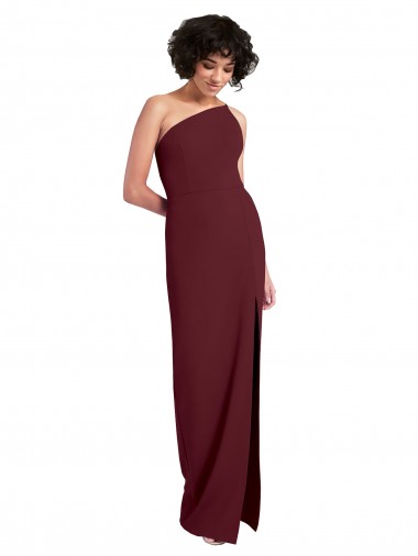 Cheap Sleek One Shoulder Long Crepe Bridesmaid Dress with Daring Slit
