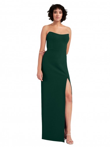 Cheap Scooped Strapless Neckline Crepe Bridesmaid Dress with Side Slit
