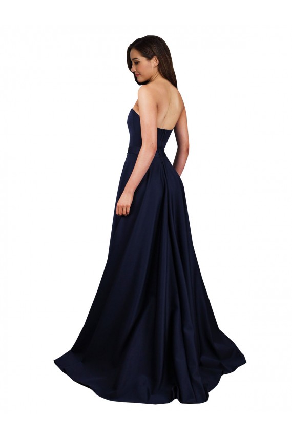 Sweetheart Neckline Low Back Long Crepe Bridesmaid Dress with High Leg Spit
