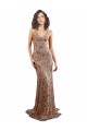 Floral Patterned Backless V-Neckline Sequin Bridesmaid Dress