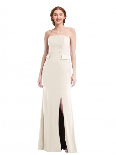 Cheap Long Strapless Tuxedo Maxi Bridesmaid Dress with Front Slit