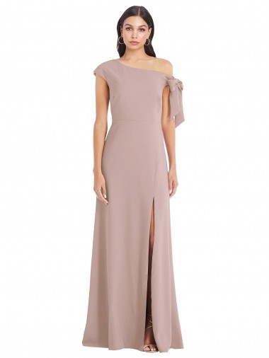 Cheap Off the Shoulder Tie Detail Maxi Bridesmaid Dress with Front Slit