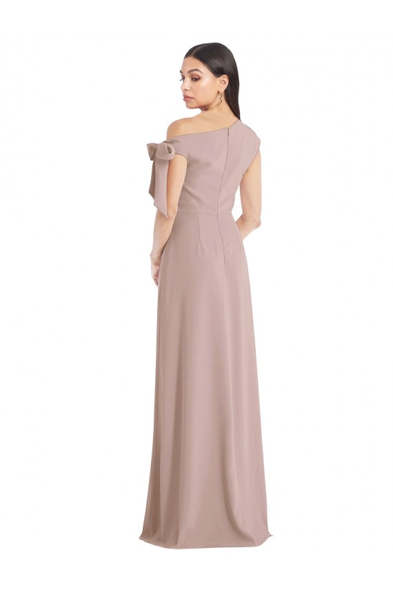 Off the Shoulder Tie Detail Maxi Bridesmaid Dress with Front Slit