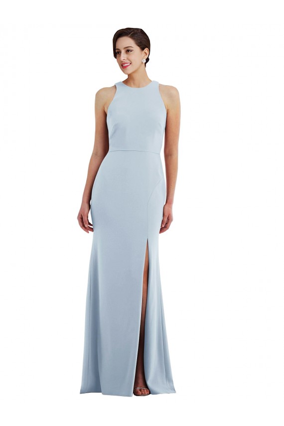 Cutout Open Back Halter Maxi Bridesmaid Dress with Scarf Tie