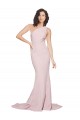 Long Sweep Train One Shoulder Crepe Bridesmaid Dress with Side Leg Split
