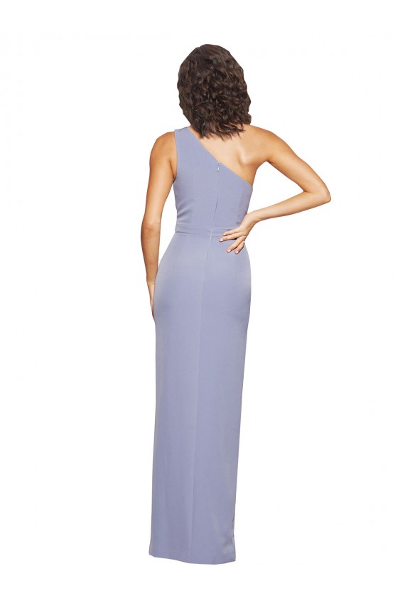 Floor Length One Shoulder Crepe Bridesmaid Dress with Pencil Skirt and Side Split