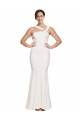 Full Length Square Neck Crepe Bridesmaid Dress with Asymmetrical Straps and Bow Back