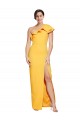One Shoulder Floor Length Crepe Bridesmaid Dress with Thigh High Split