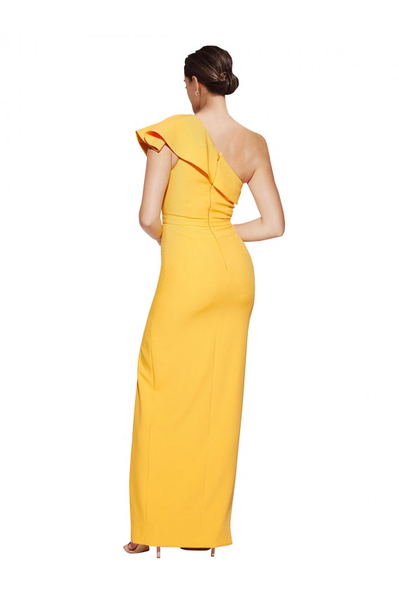 One Shoulder Floor Length Crepe Bridesmaid Dress with Thigh High Split