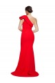 One Shoulder Long Sweep Train Crepe Bridesmaid Dress with Thigh High Split