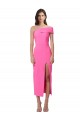 One Shoulder Neckline Short Midi Length Crepe Bridesmaid Dress