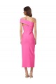 One Shoulder Neckline Short Midi Length Crepe Bridesmaid Dress