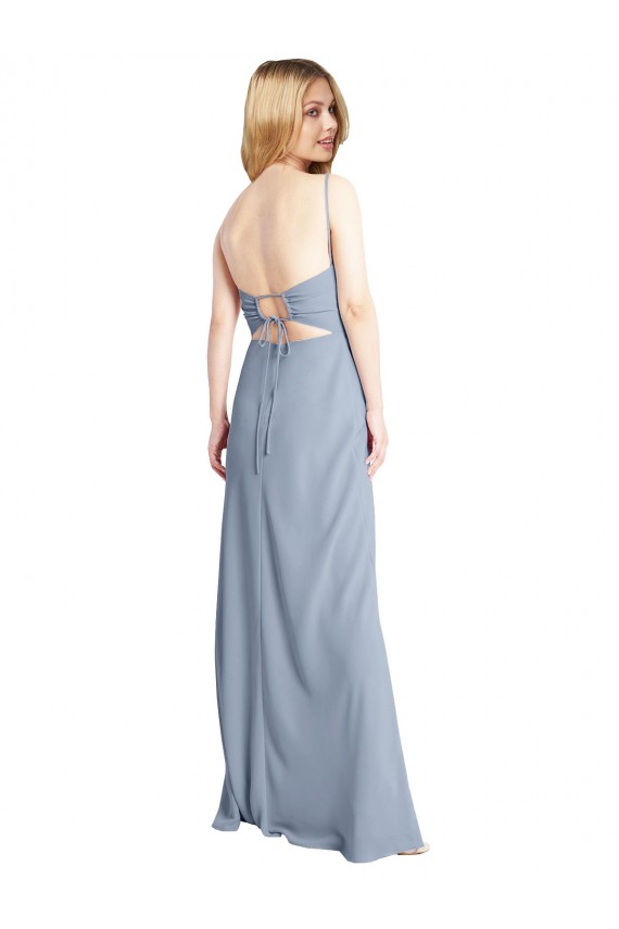 Straight Neckline Crepe Slip Bridesmaid Dress with Strappy Back
