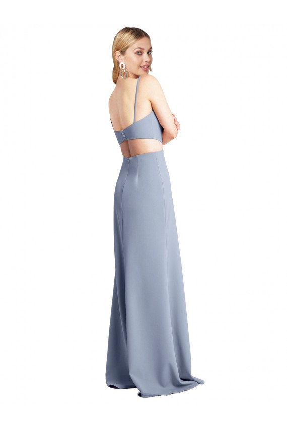 Feminine Scoop Neckline Long Crepe Slip Bridesmaid Dress 