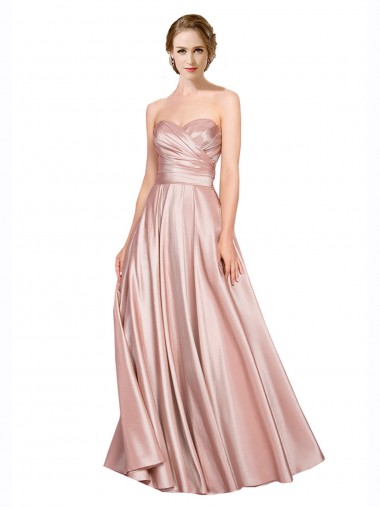 Cheap Long Plated Strapless Sweetheat Stretch Satin Bridesmaid Dress