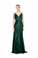 High V-Neck Long Full Length Sheath Stretch Satin Bridesmaid Dress