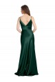 High V-Neck Long Full Length Sheath Stretch Satin Bridesmaid Dress