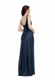 Square Neck A-Line Long Stretch Satin Bridesmaid Dress with Wide Straps