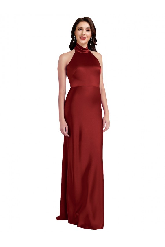 Backless Halter Long Stretch Satin Bridesmaid Dress