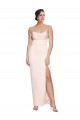 Cowl Neck Strapless Stretch Satin Bridesmaid Dress with High Split