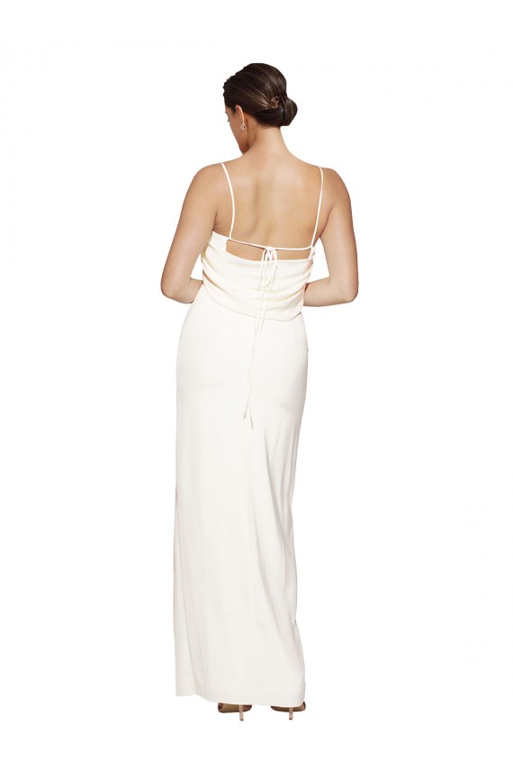 High Neck Stretch Satin Bridesmaid Dress with Low Back and Side Slit
