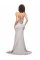 High Neck Low Back Long Full Length Stretch Satin Bridesmaid Dress
