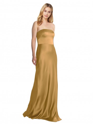 Cheap Sleek Strapless Long A-Line Stretch Satin Bridesmaid Dress