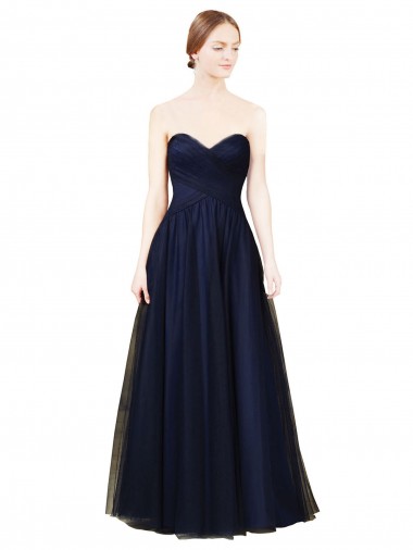 Cheap Draped Bodice Sweeheart Long Tulle Bridesmaid Dress