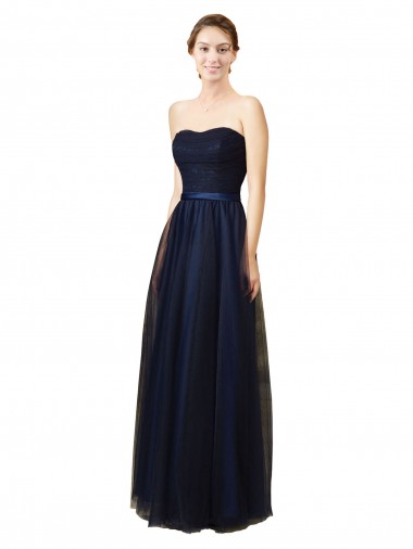 Cheap Elegant Lace and Tulle Long Strapless Bridesmaid Dress