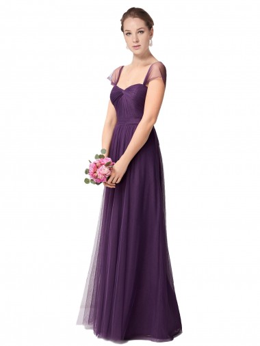 Cheap Full Length Long Tulle Bridesmaid Dress with Sweetheart Neckline