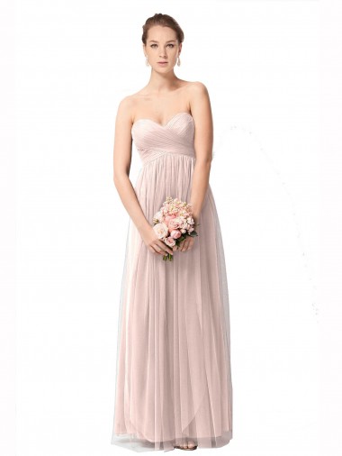 Cheap Long Sweetheart Tulle Bridesmaid Dress with Shirred Criss Cross Bodice