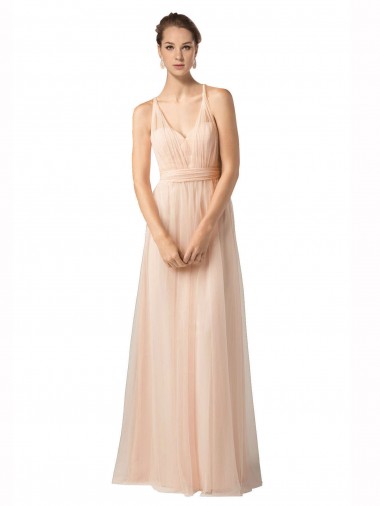 Cheap Sweetheart A-Line Tulle Bridesmaid Dress with Shirred Bodice