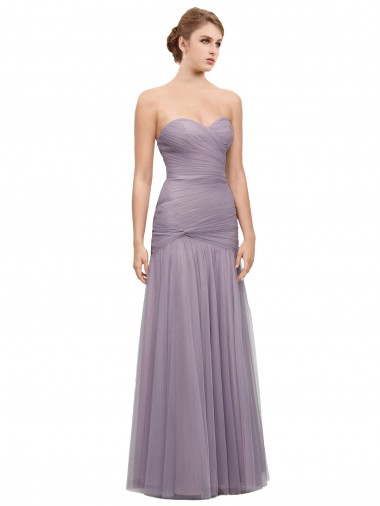 Cheap Draped Long Mermaid Sweetheart Tulle Bridesmaid Dress