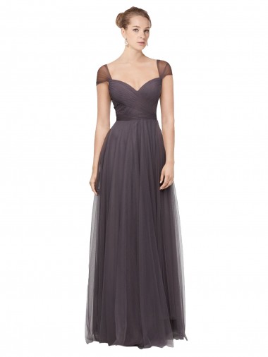 Cheap Sweetheart Neckline Long Tulle Bridesmaid Dress with Straps