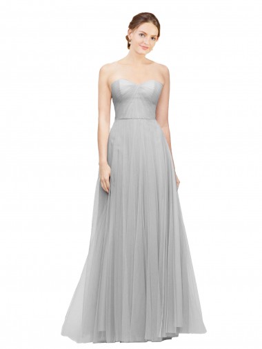 Cheap Long Twisted Sweetheart Neckline Tulle Bridesmaid Dress