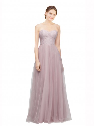 Cheap Sweetheart Neckline Long Tulle Bridesmaid Dress with Lace Bodice